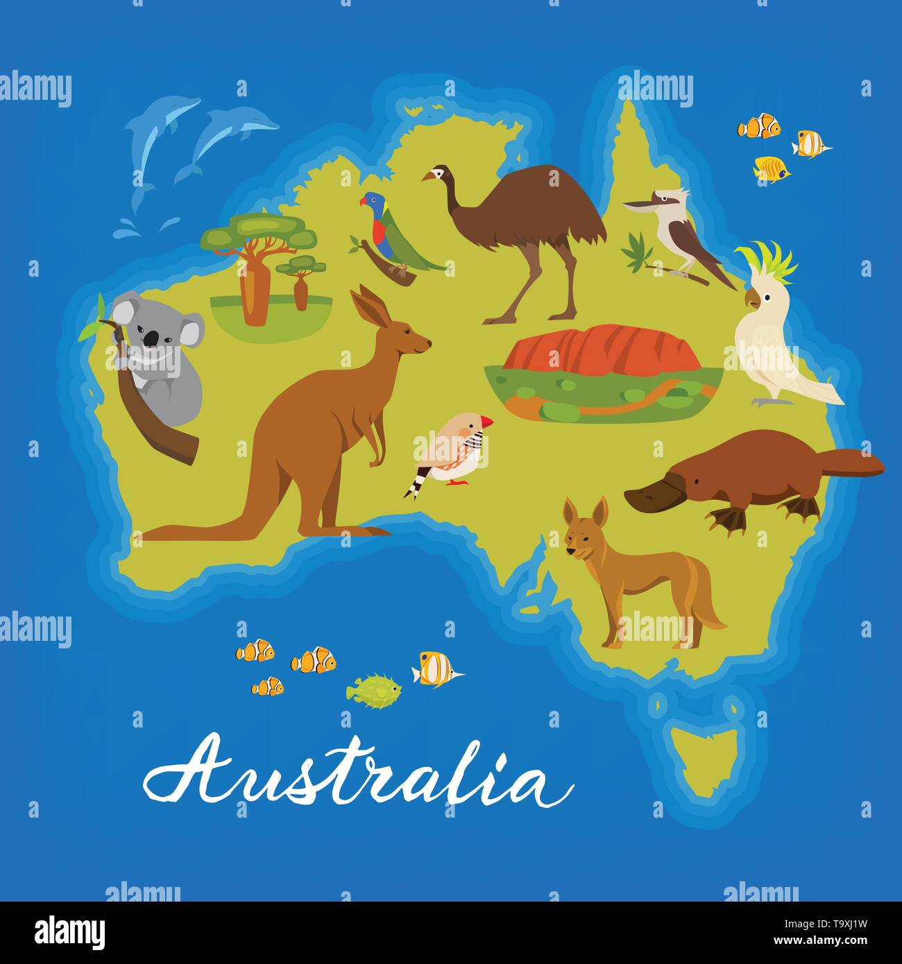 Australia map with cute animals. Vector poster with Australia map. Australian  animals Stock Vector Image & Art - Alamy