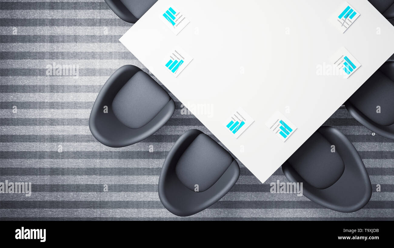 topview 3D rendering of table and chairs or armchairs for participants