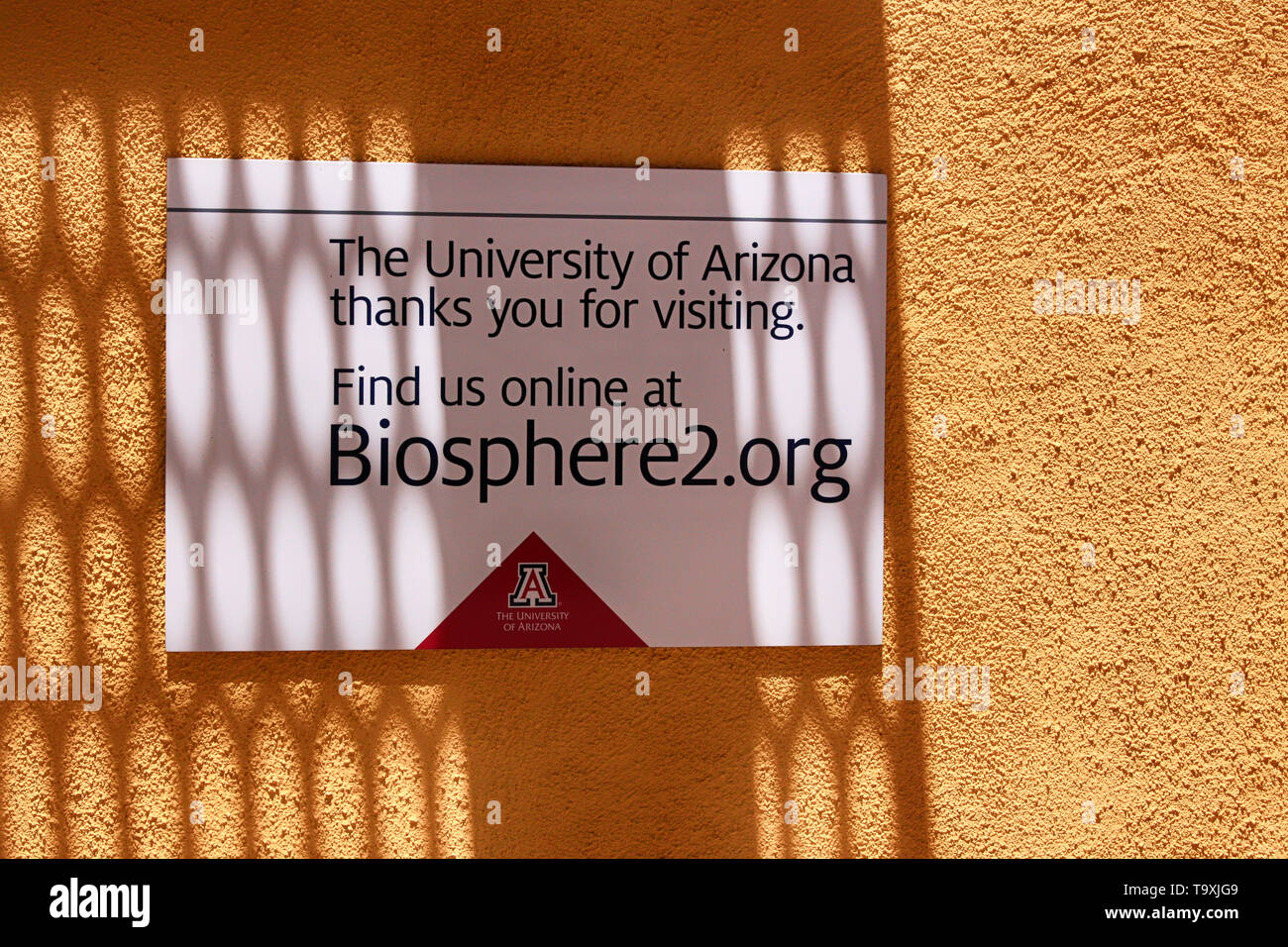 Thank You for Visiting sign at Bisosphere 2, the American Earth system science research facility located in Oracle, AZ Stock Photo