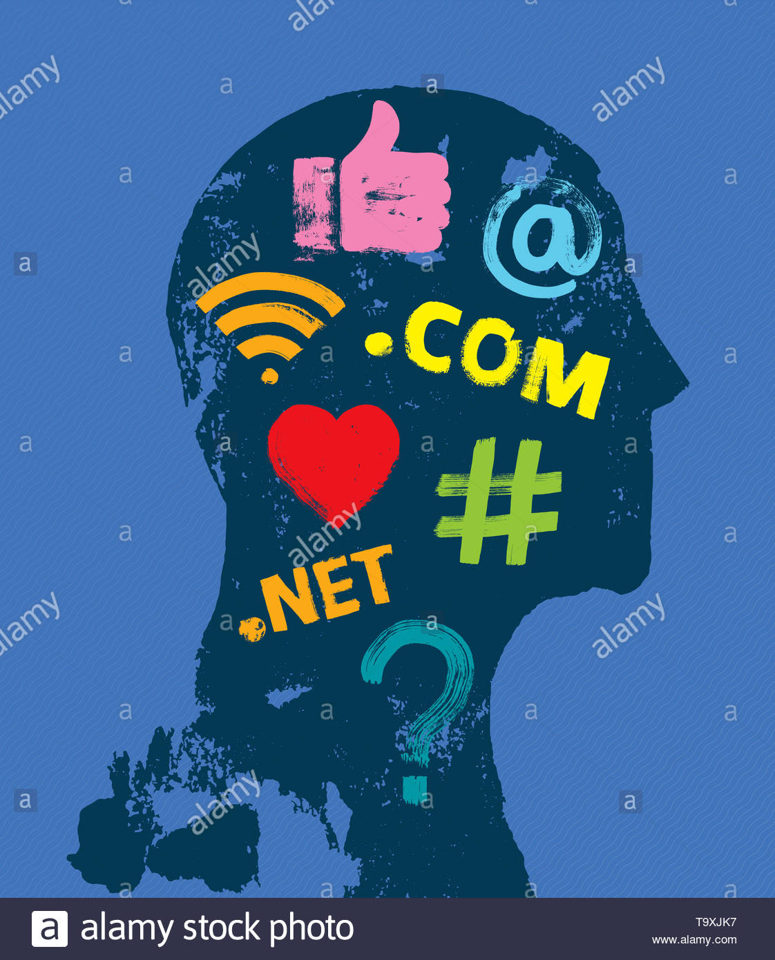 Social Media Symbols In Head Silhouette Social Media On The Brain Google Analytics Internet Obsessed Linkedin Facebook Algorithm Millennial Stock Photo Alamy