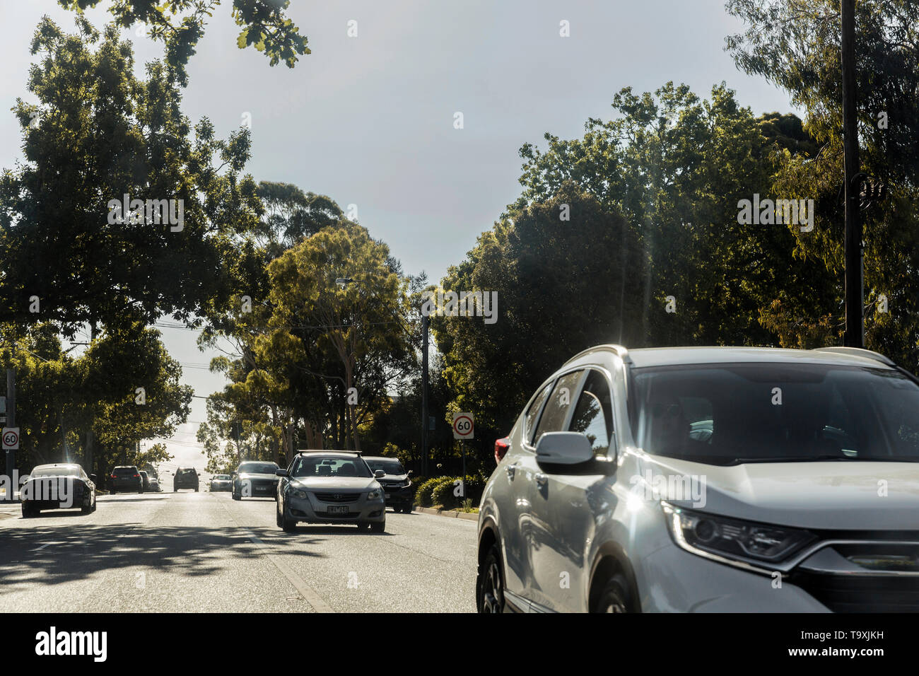 Suburban main road traffic in the eastern suburbs of Melbourne Stock