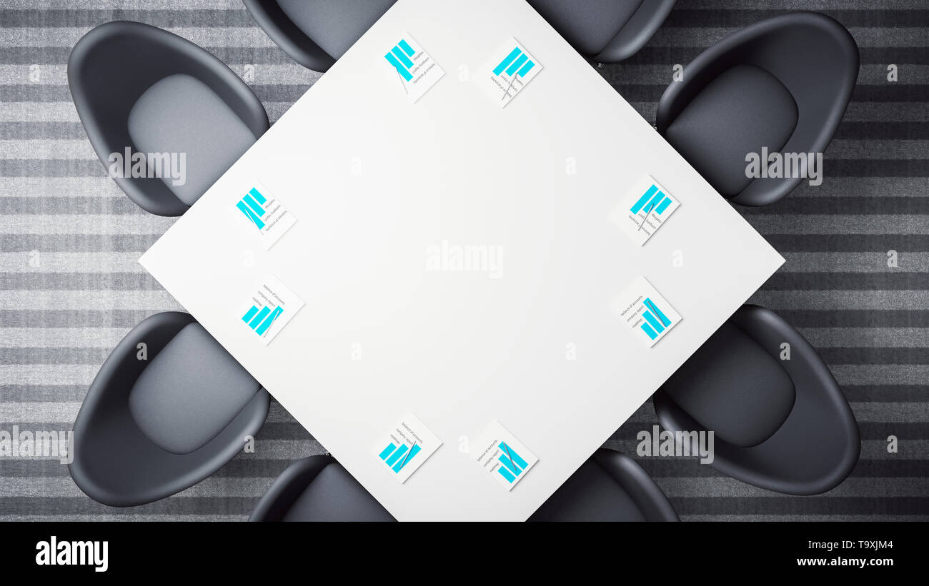 topview 3D rendering of table and chairs or armchairs for participants