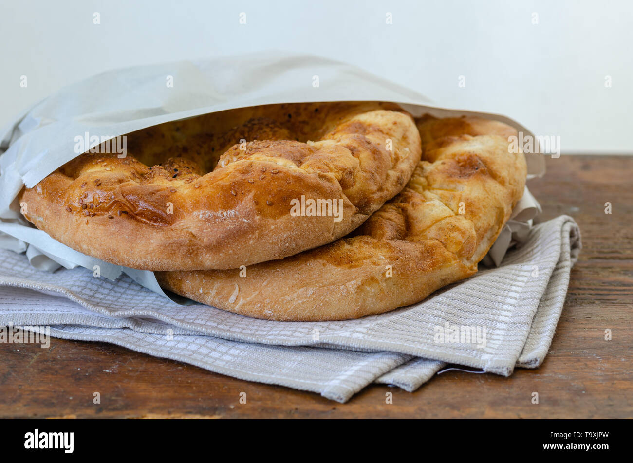 Ramadan Pita ( Turkish; Ramazan Pidesi ) Traditional Turkish bread for Mubarak month of Ramadan Stock Photo