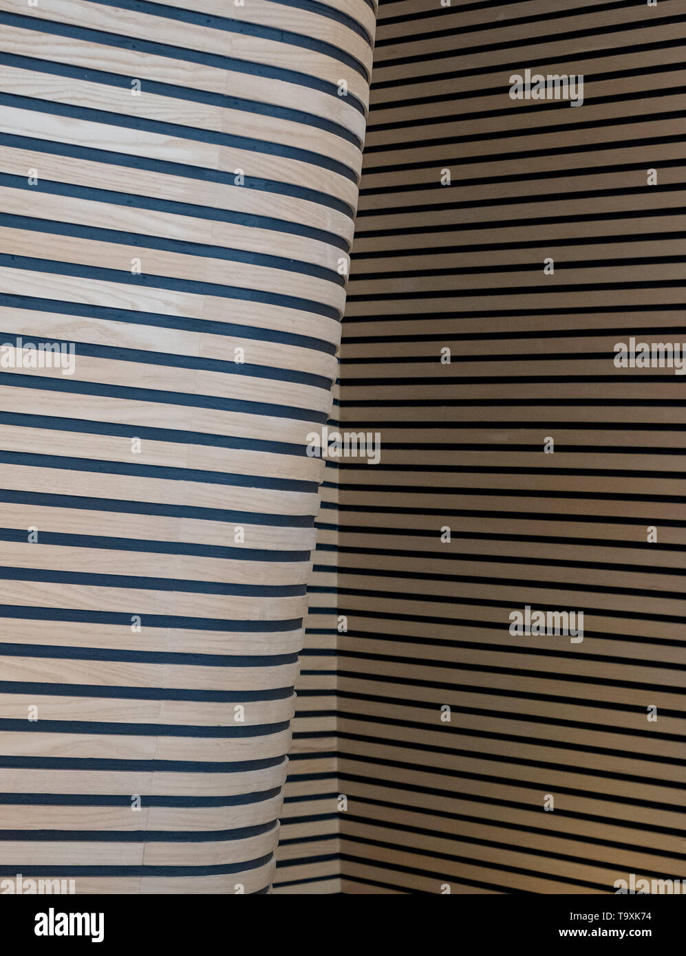 Interior wall cladding made from strips of plywood Stock Photo Alamy