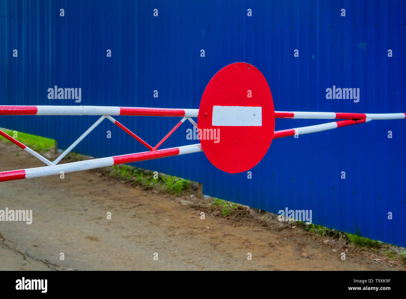 Close up Barrier Gate. Barrier with road signs Stock Photo Alamy