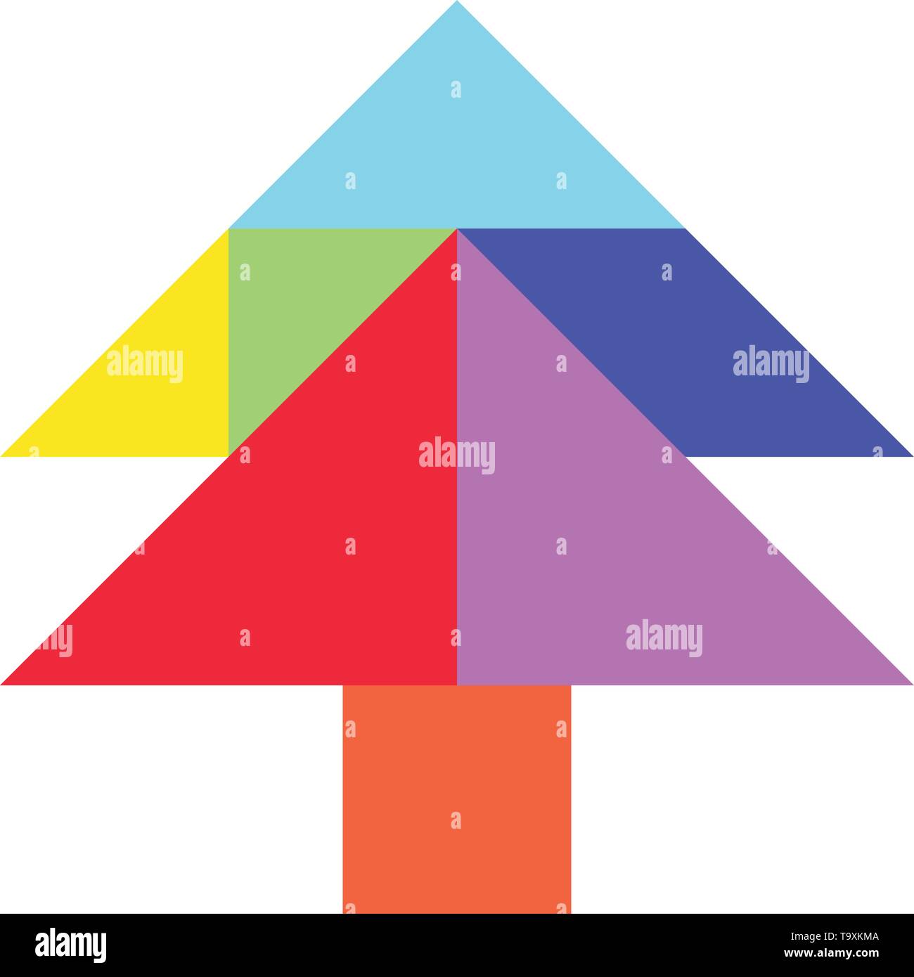 Color tangram puzzle in pine or christmas tree shape on white