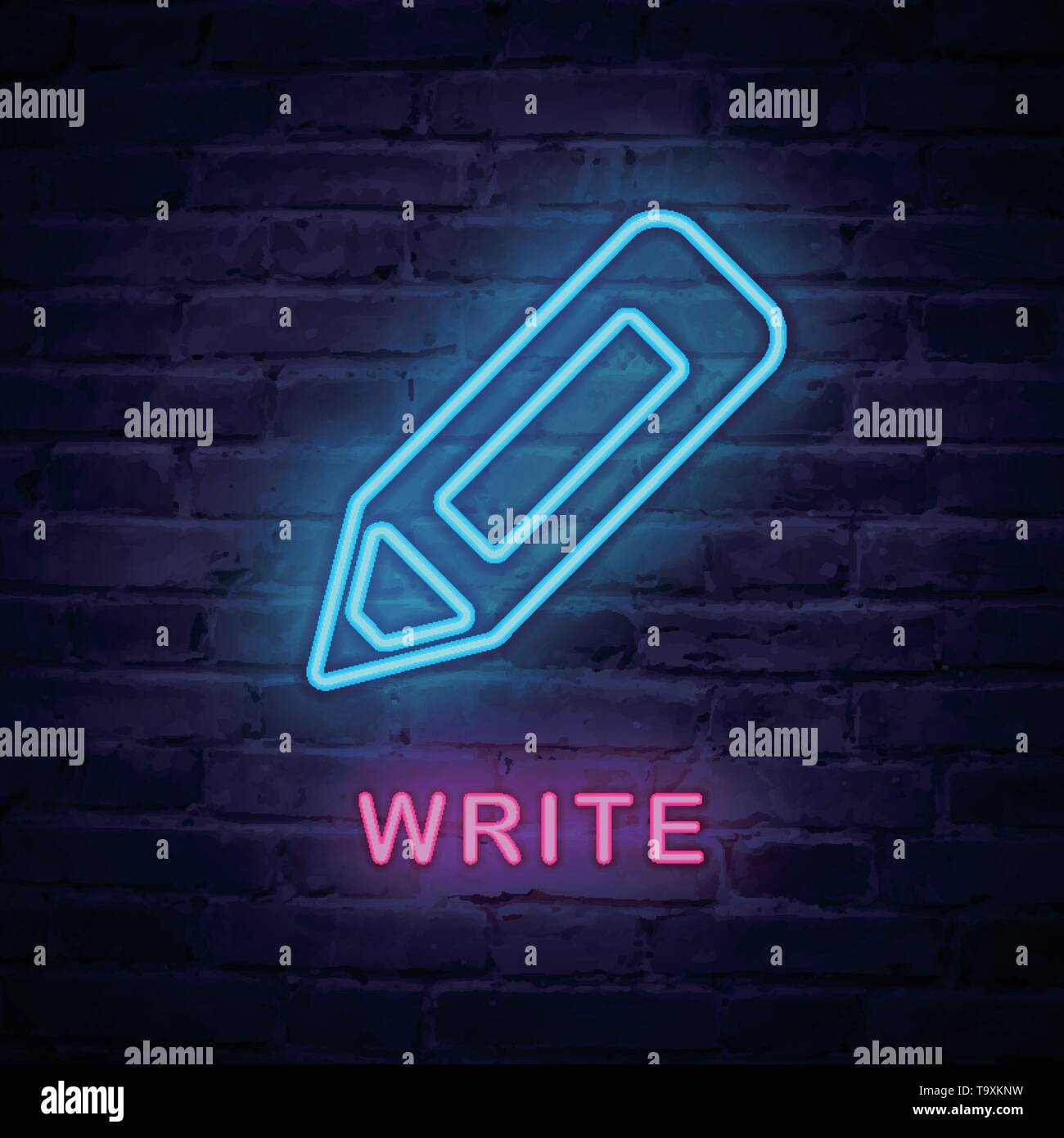 Vector illuminated neon light icon sign pencil write. Ideal for both ...