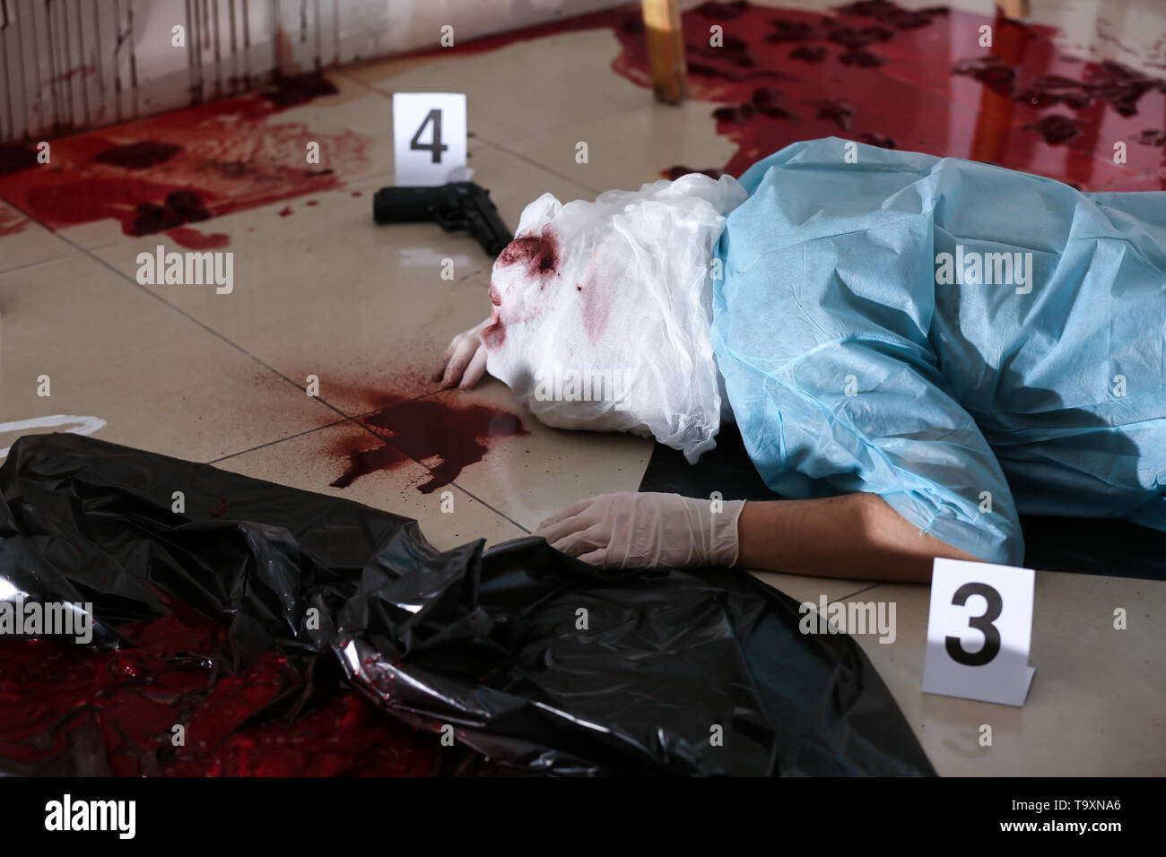 Dead victim at the place of crime Stock Photo