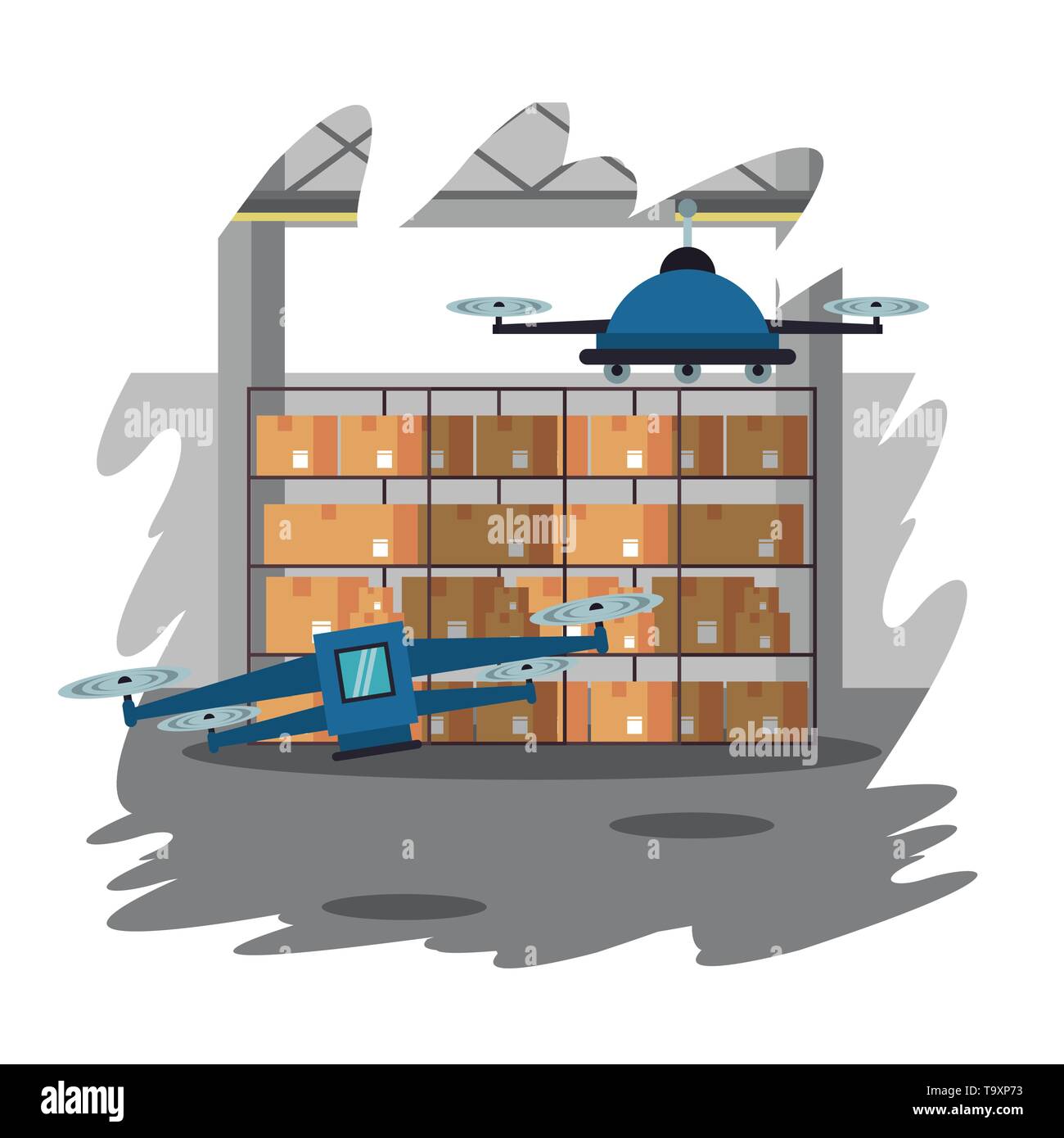 Drones In Warehouse Cartoon Stock Vector Image Art Alamy