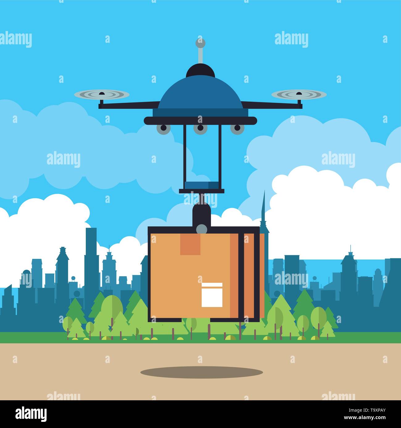 Drone delivering box at city Stock Vector Image & Art - Alamy