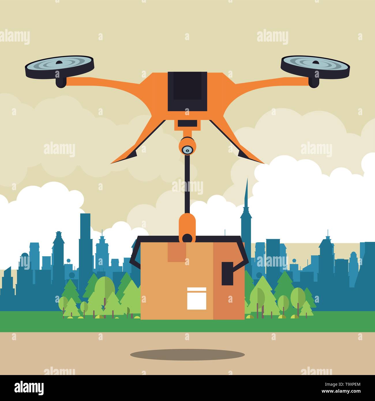 Drone delivering box at city Stock Vector Image & Art - Alamy