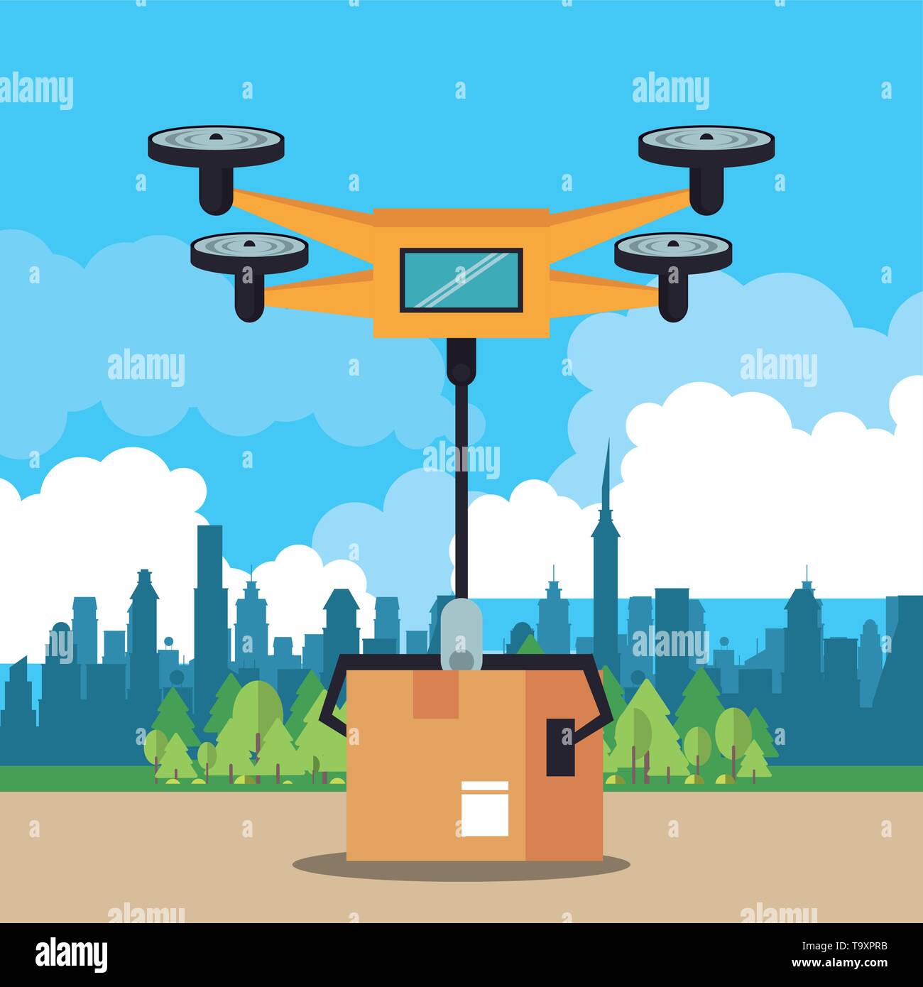 Drone delivering box at city Stock Vector Image & Art - Alamy