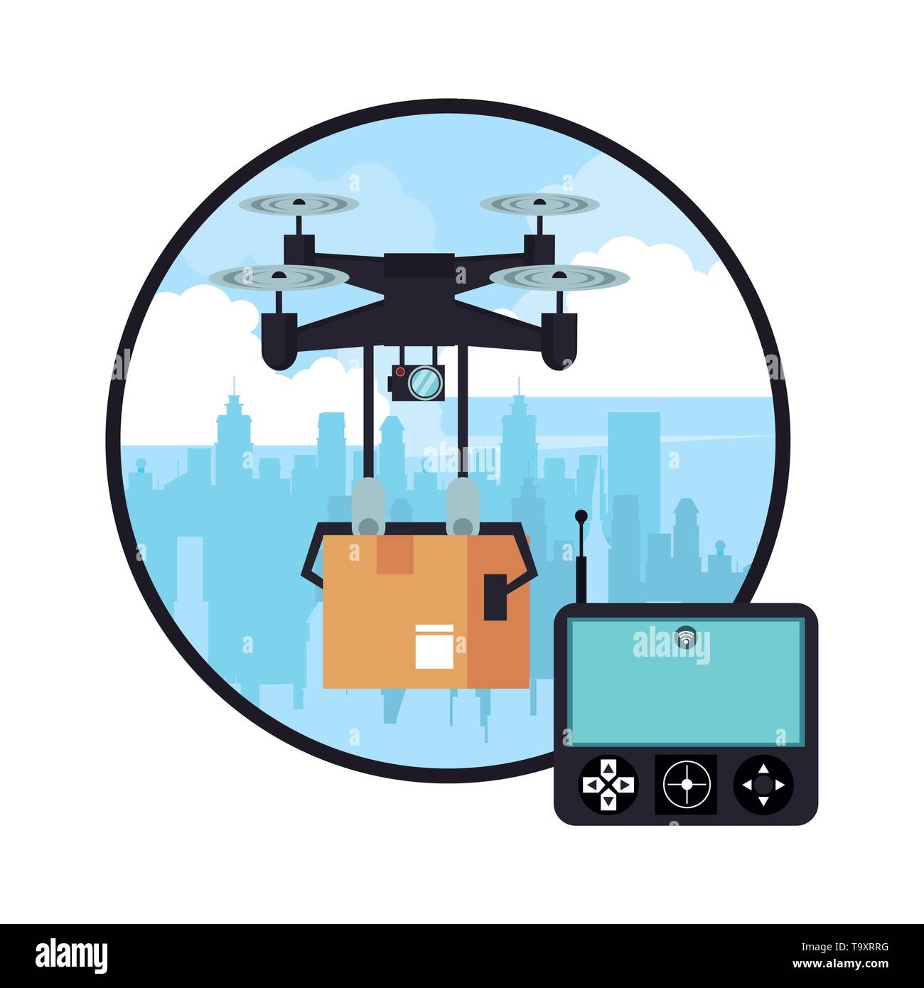 Drone delivering box at city Stock Vector Image & Art - Alamy