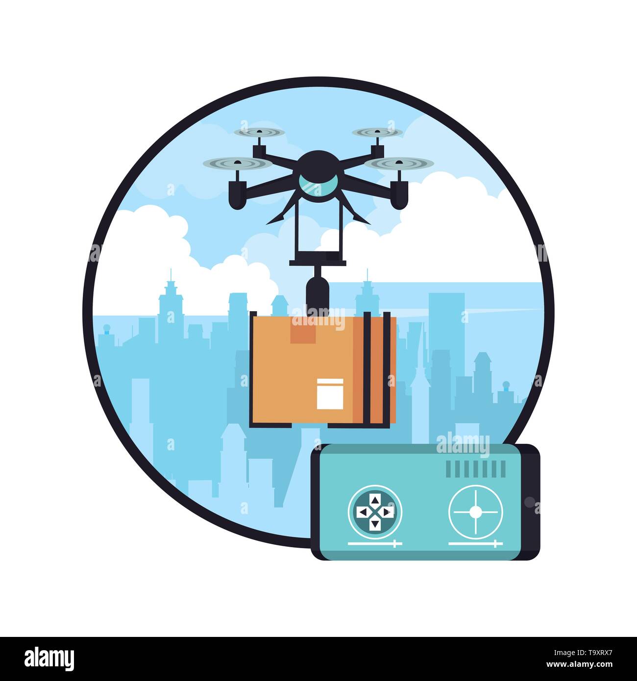 Drone delivering box at city Stock Vector Image & Art - Alamy