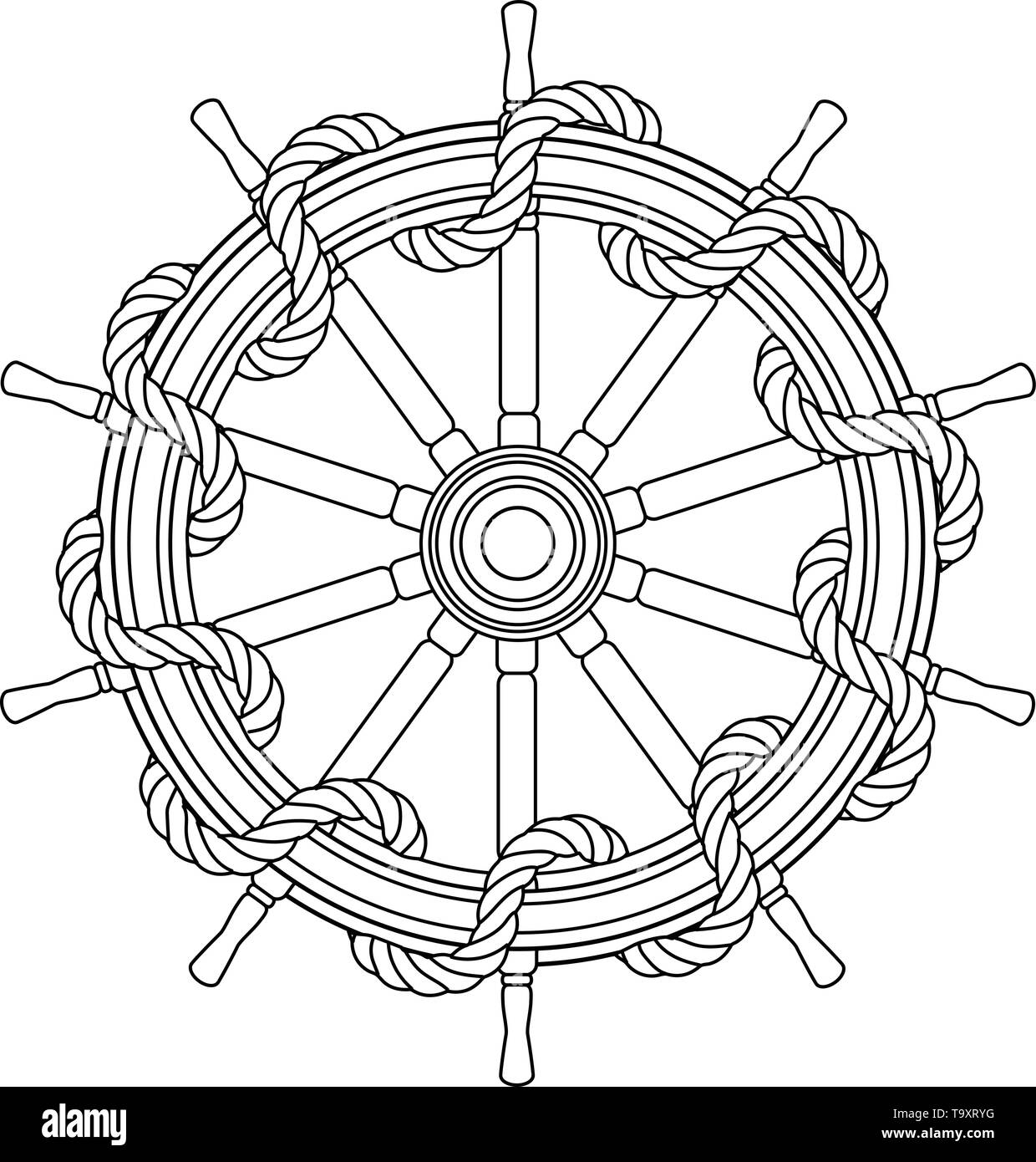 vector black, white rope boat handwheel, ship wheel helm Stock