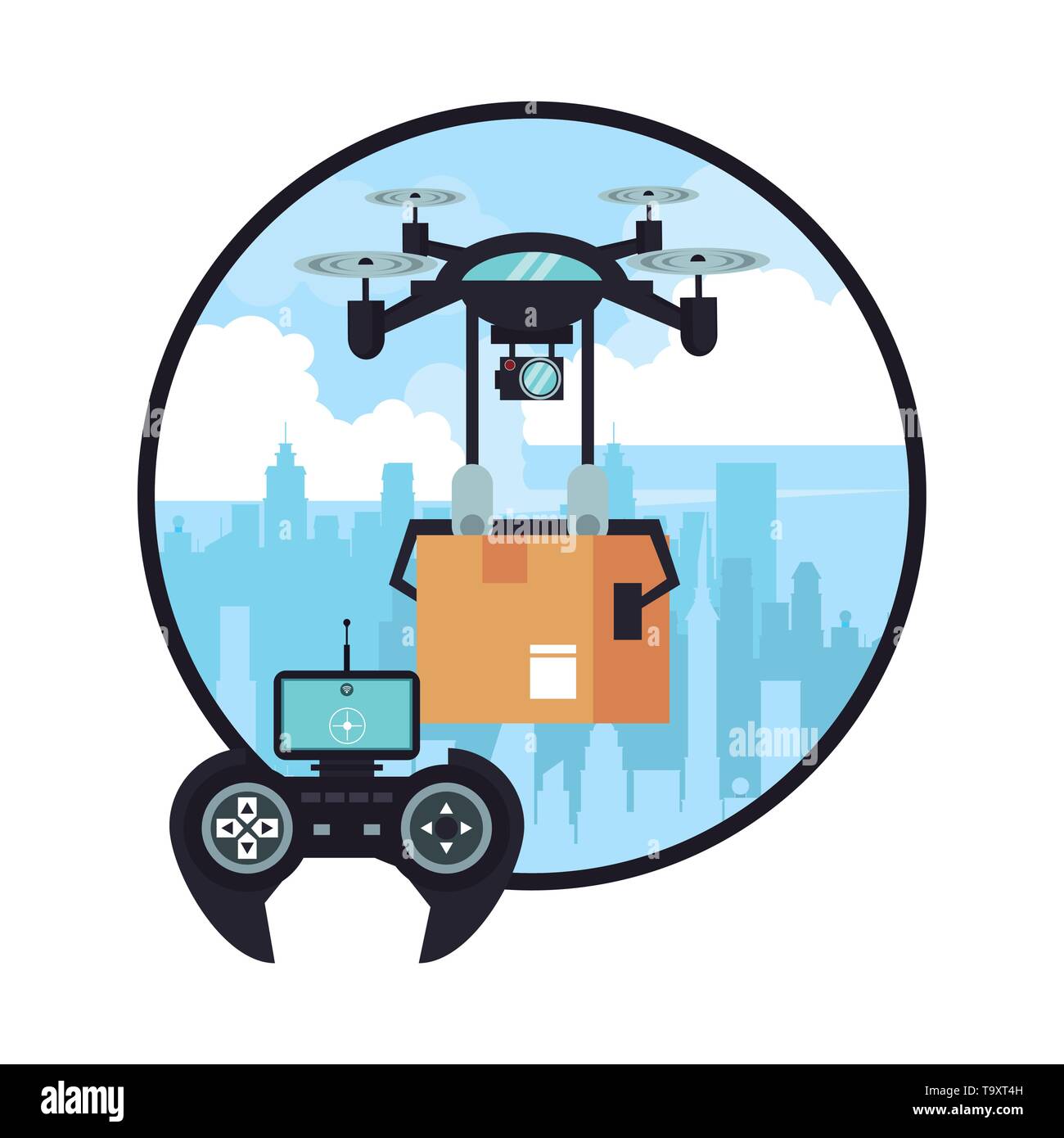 Drone delivering box at city Stock Vector Image & Art - Alamy