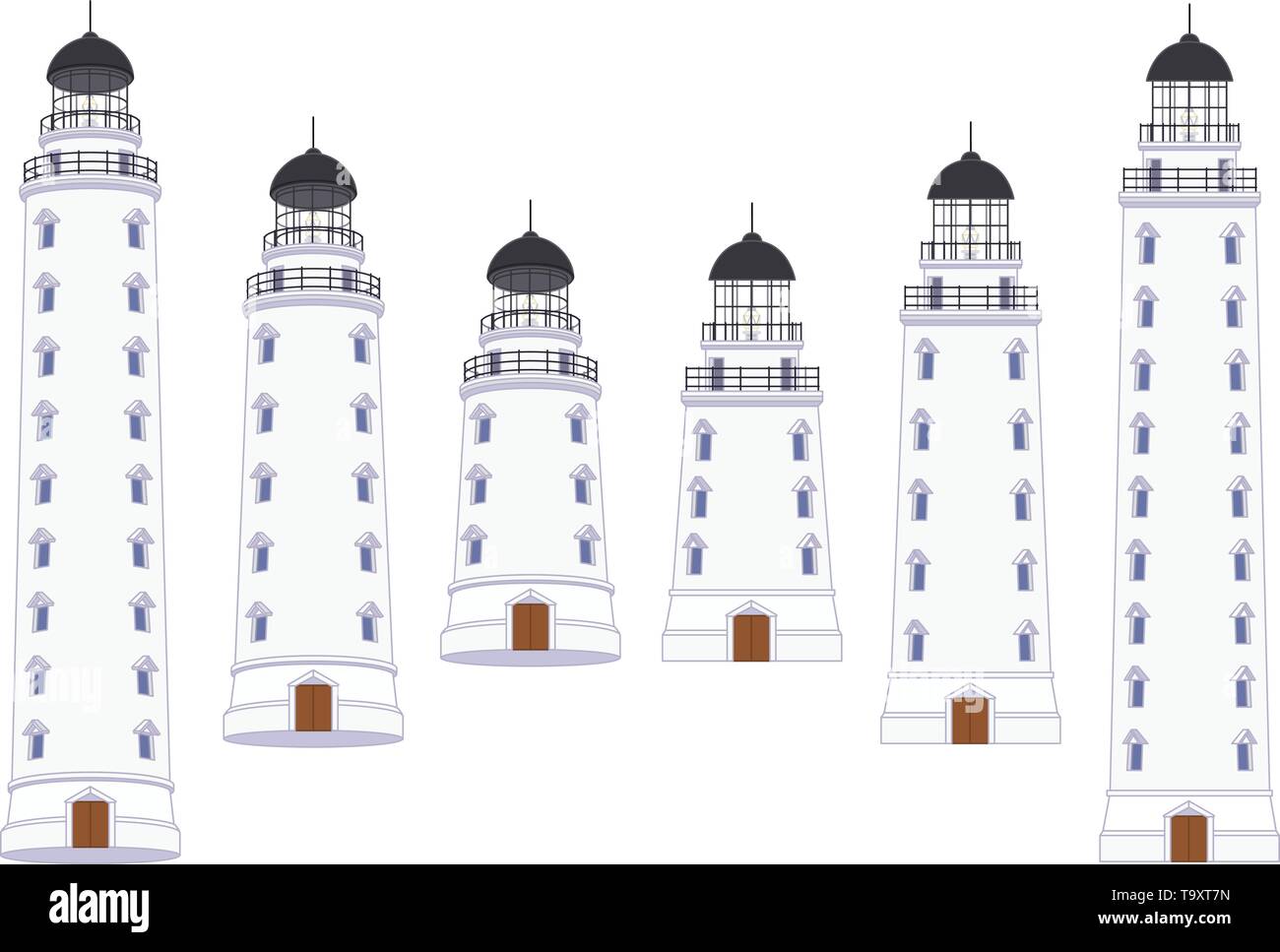 vector flat outline Lighthouse, light house, beacon set Stock Vector
