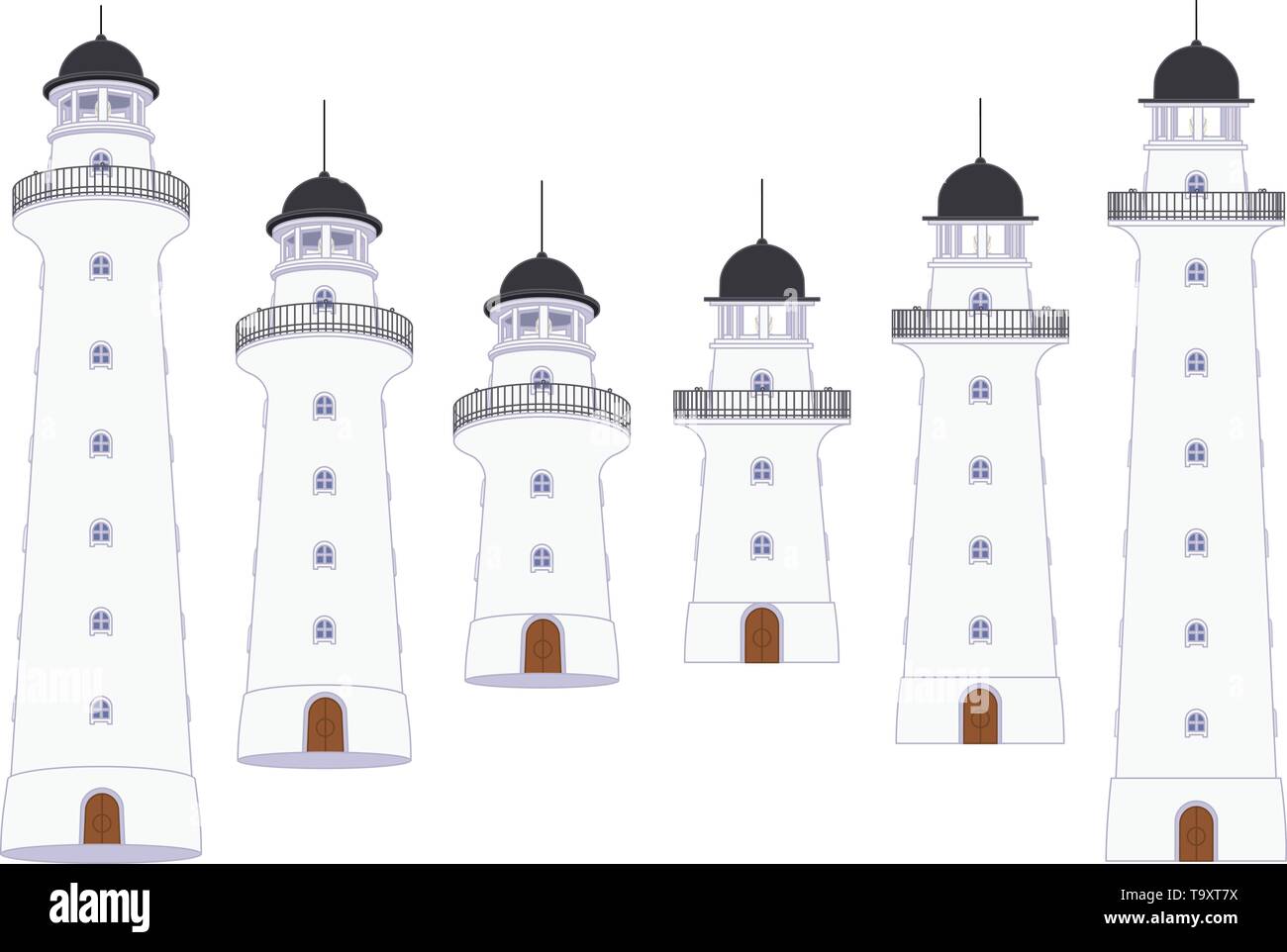 vector flat outline Lighthouse, light house, beacon set Stock Vector