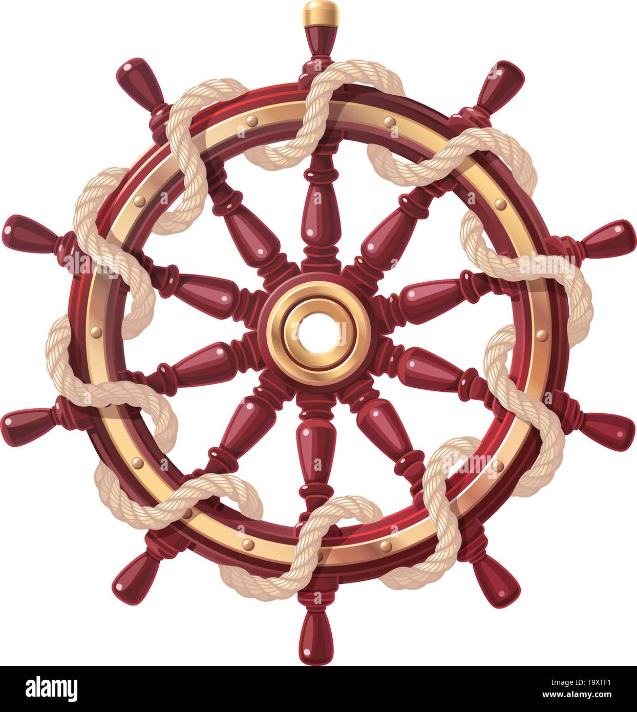 vector boat rope handwheel, ship wheel helm. Sea, ocean symbol