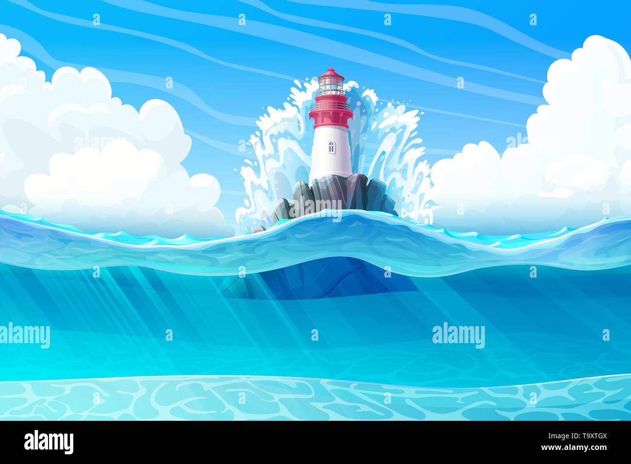 vector cartoon Lighthouse sea port nautical clipart Stock Vector
