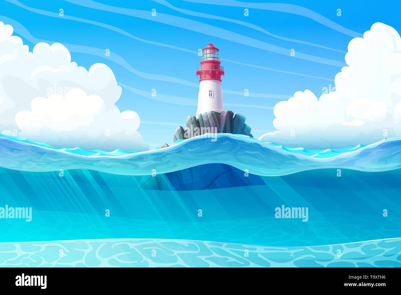 vector cartoon Lighthouse sea port nautical clipart Stock Vector