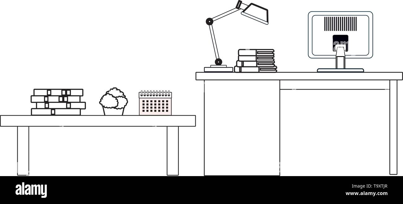 office desk and table black and white Stock Vector Image & Art - Alamy