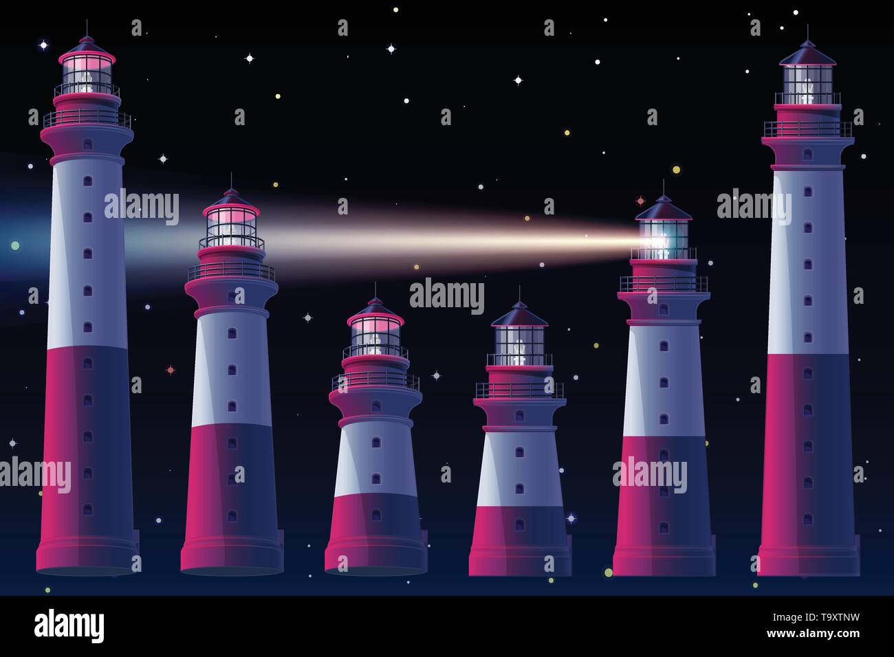 vector Lighthouse, light house, beacon maritime tower set Stock Vector