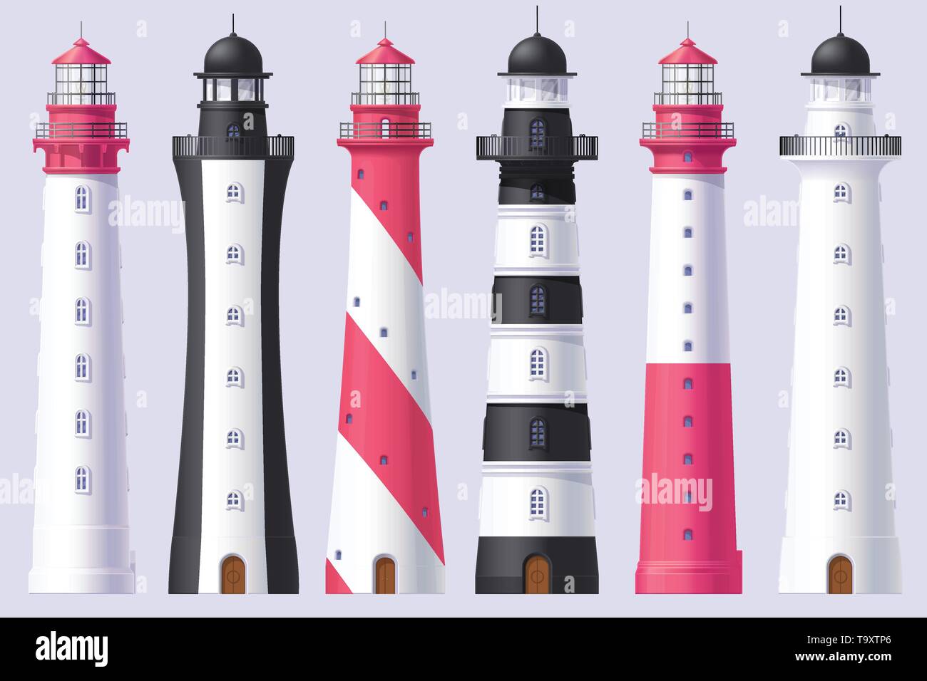 vector Lighthouse, light house, beacon maritime tower set Stock Vector