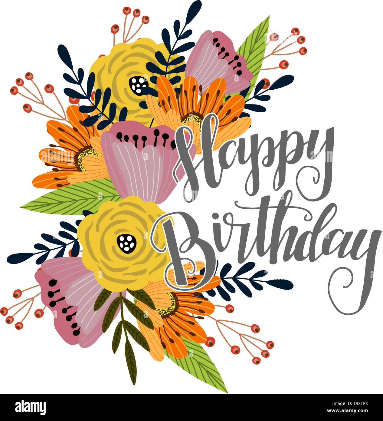 Happy birthday. Template for cards and banners with cute doodles ...