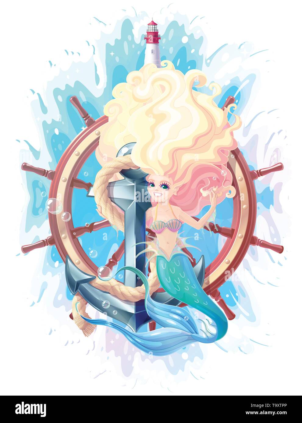 vector creative sea mermaid and anchor collage Stock Vector