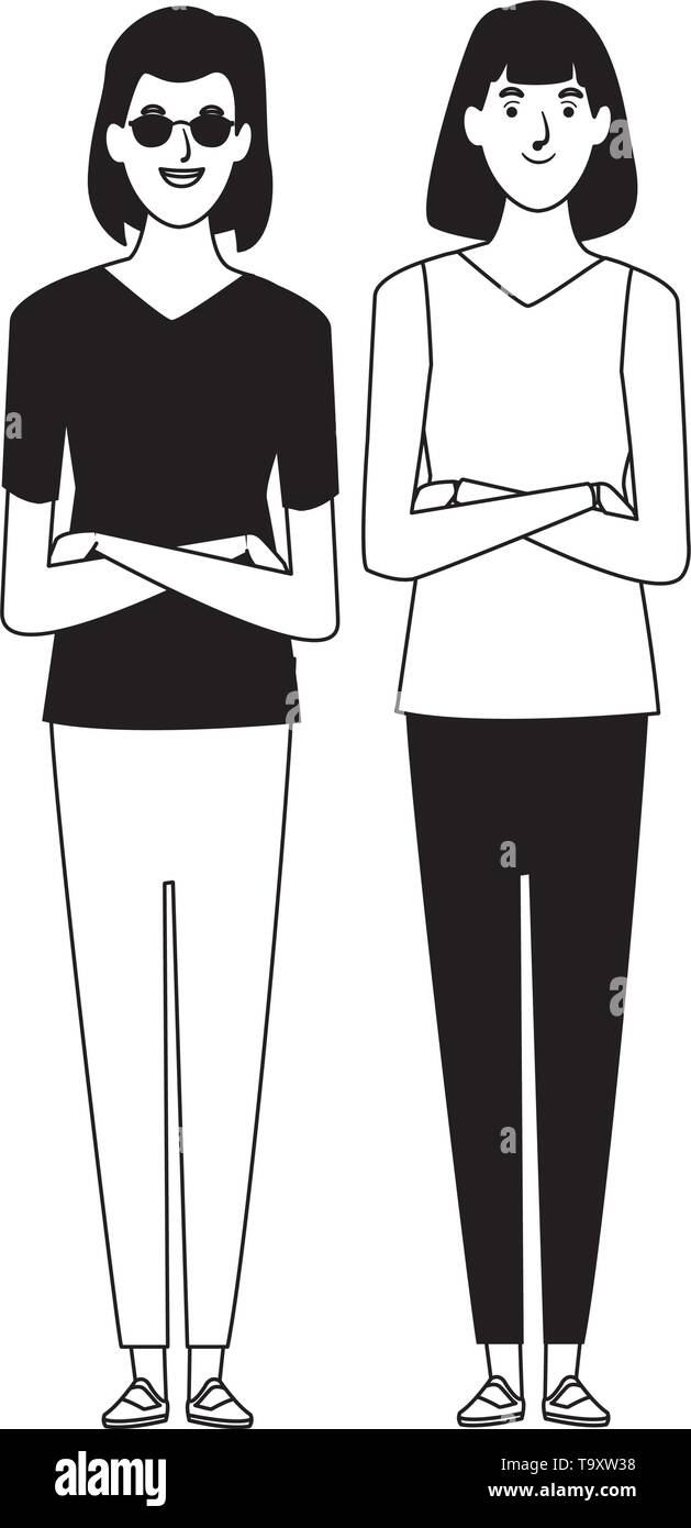 women avatar cartoon character in black and white Stock Vector Image ...