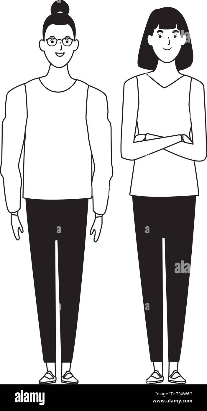 women avatar cartoon character in black and white Stock Vector Image ...