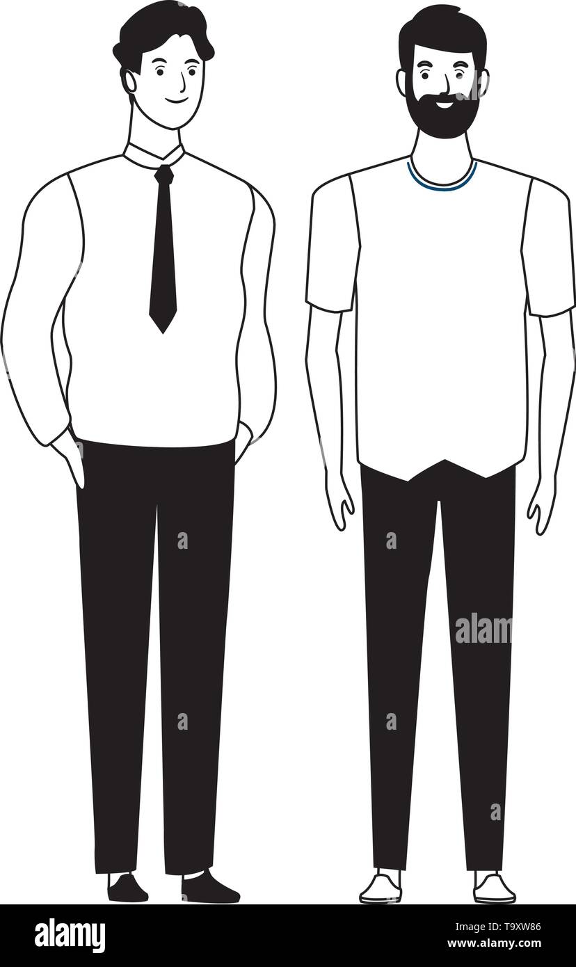 men avatar cartoon character in black and white Stock Vector Image ...