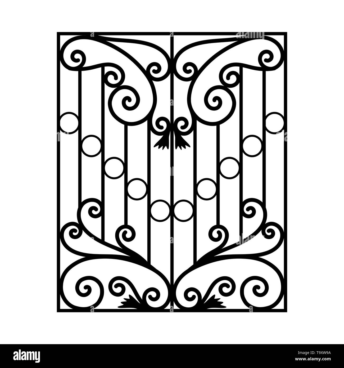 Iron window grills. Window railing vector image black paint with dimension on the white background eps10 Stock Vector