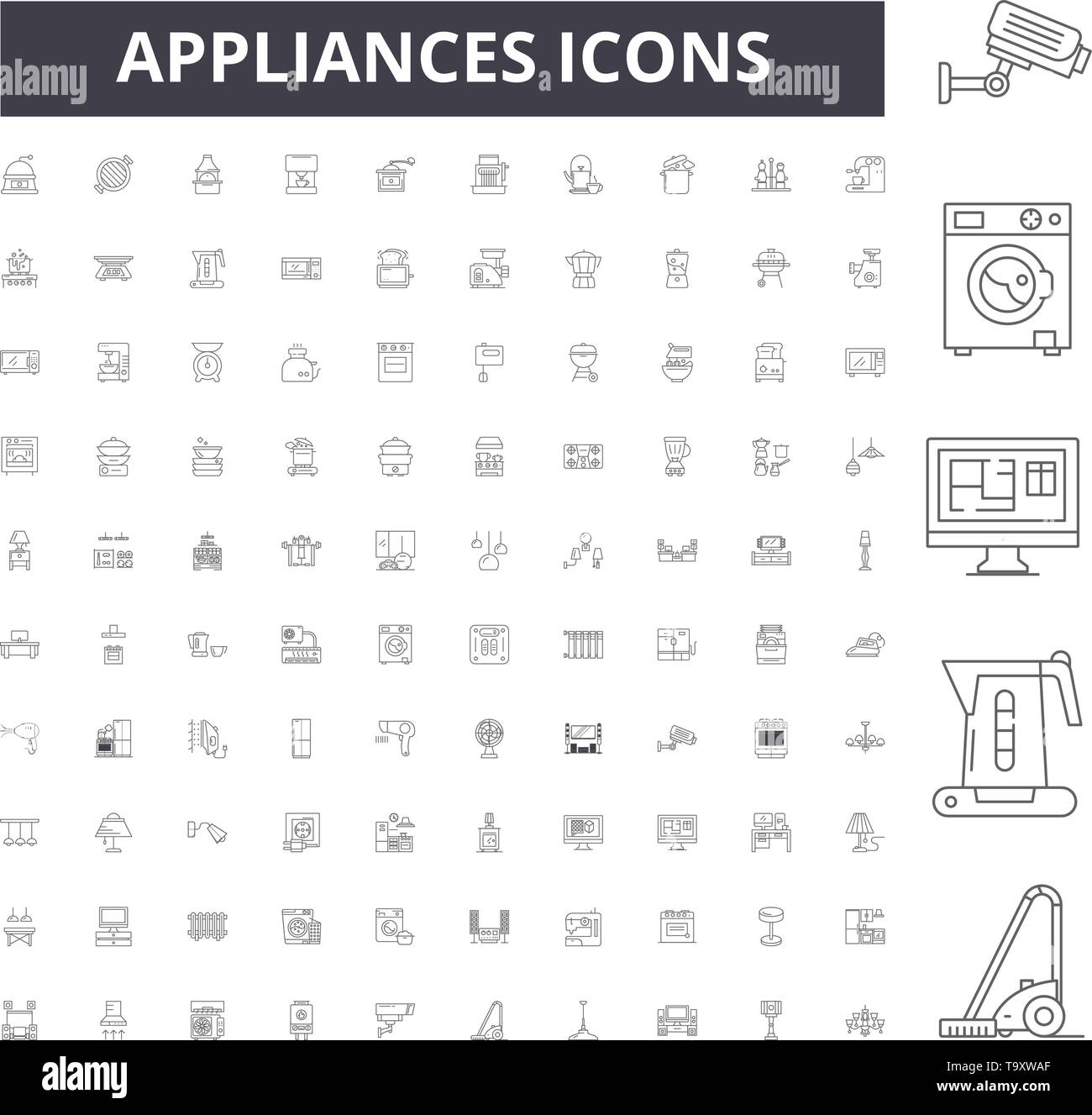 Appliances line icons, signs, vector set, outline illustration concept  Stock Vector