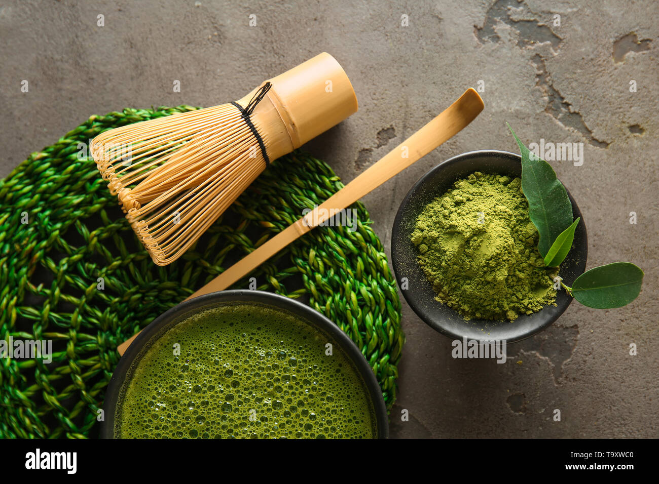 Composition with matcha tea on table Stock Photo