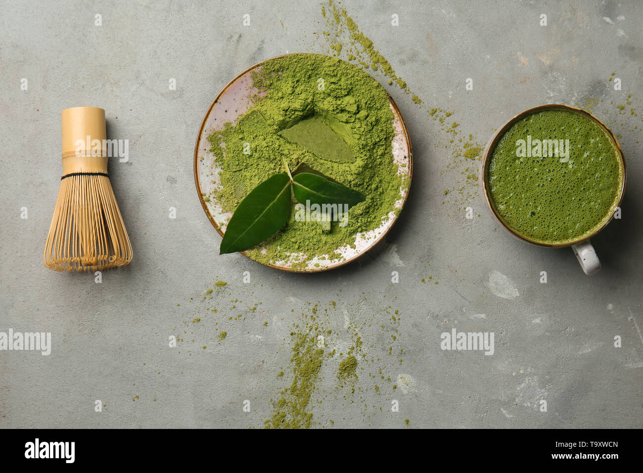 Composition with matcha tea on table Stock Photo
