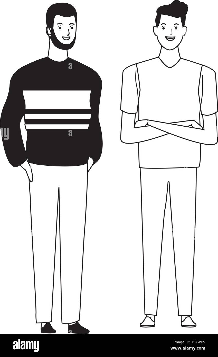 men avatar cartoon character in black and white Stock Vector Image ...