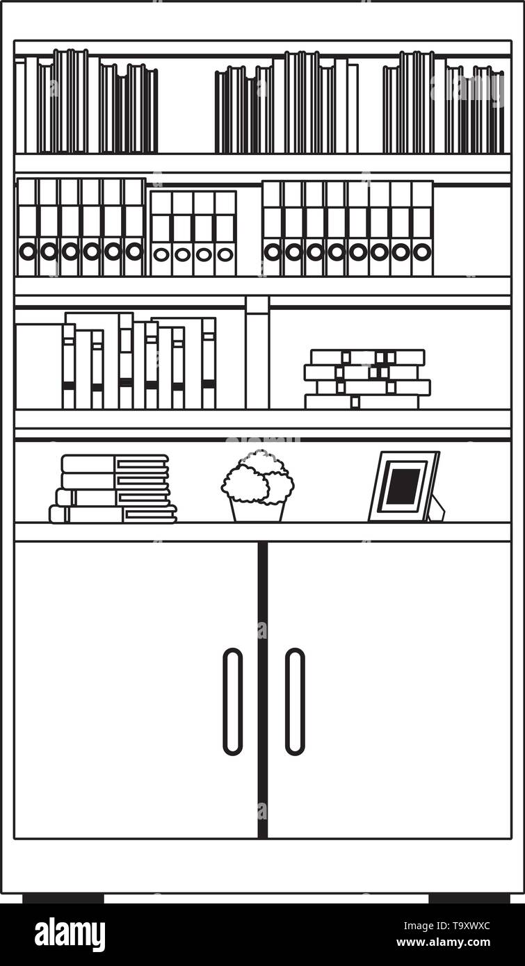 Bookshelf Icon Cartoon Black And White Stock Vector Art