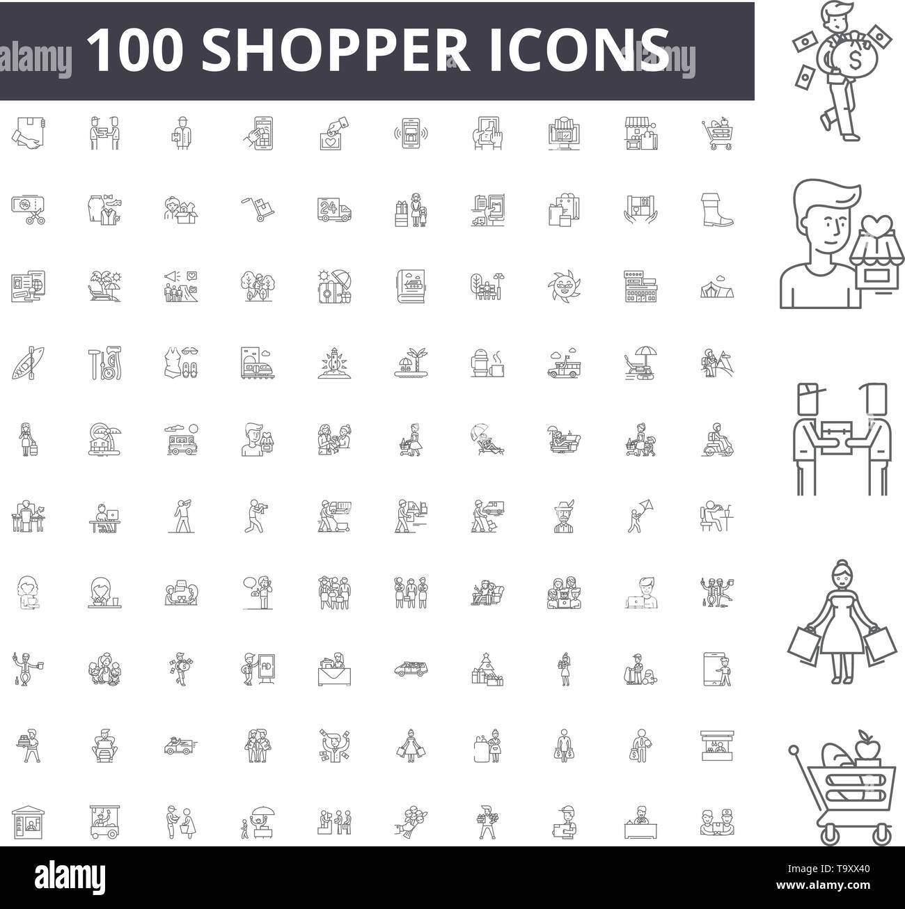 Shopper line icons, signs, vector set, outline illustration concept ...