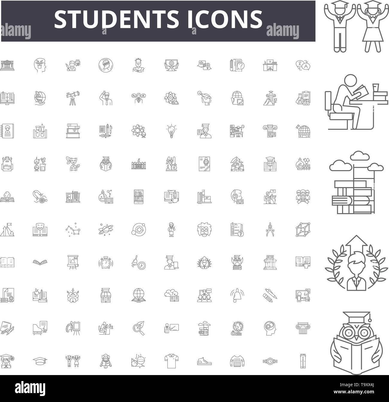 Students line icons, signs, vector set, outline illustration concept ...