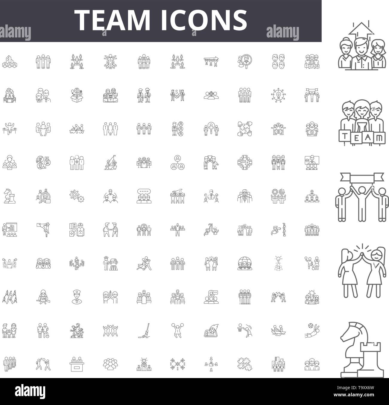 Team line icons, signs, vector set, outline illustration concept Stock ...
