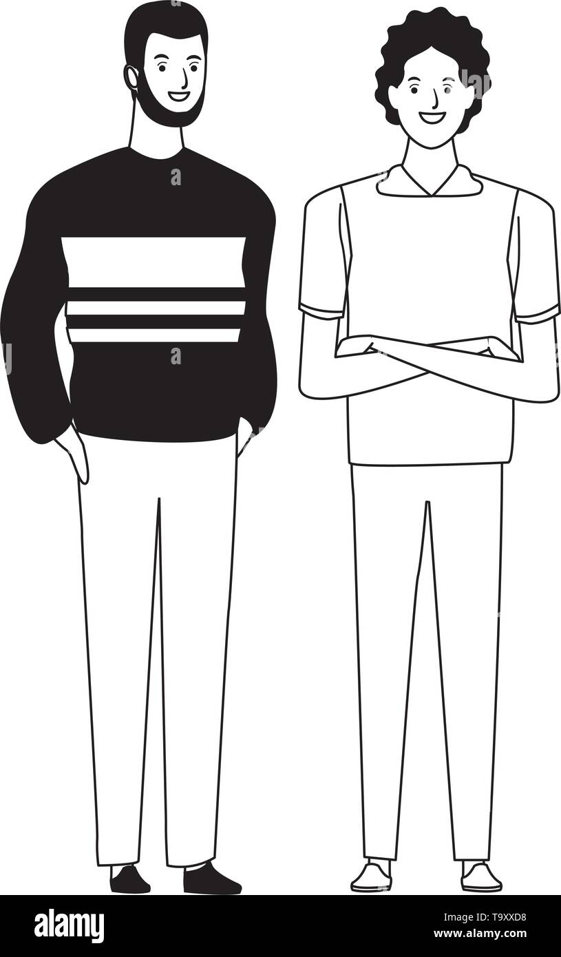 men avatar cartoon character in black and white Stock Vector Image ...