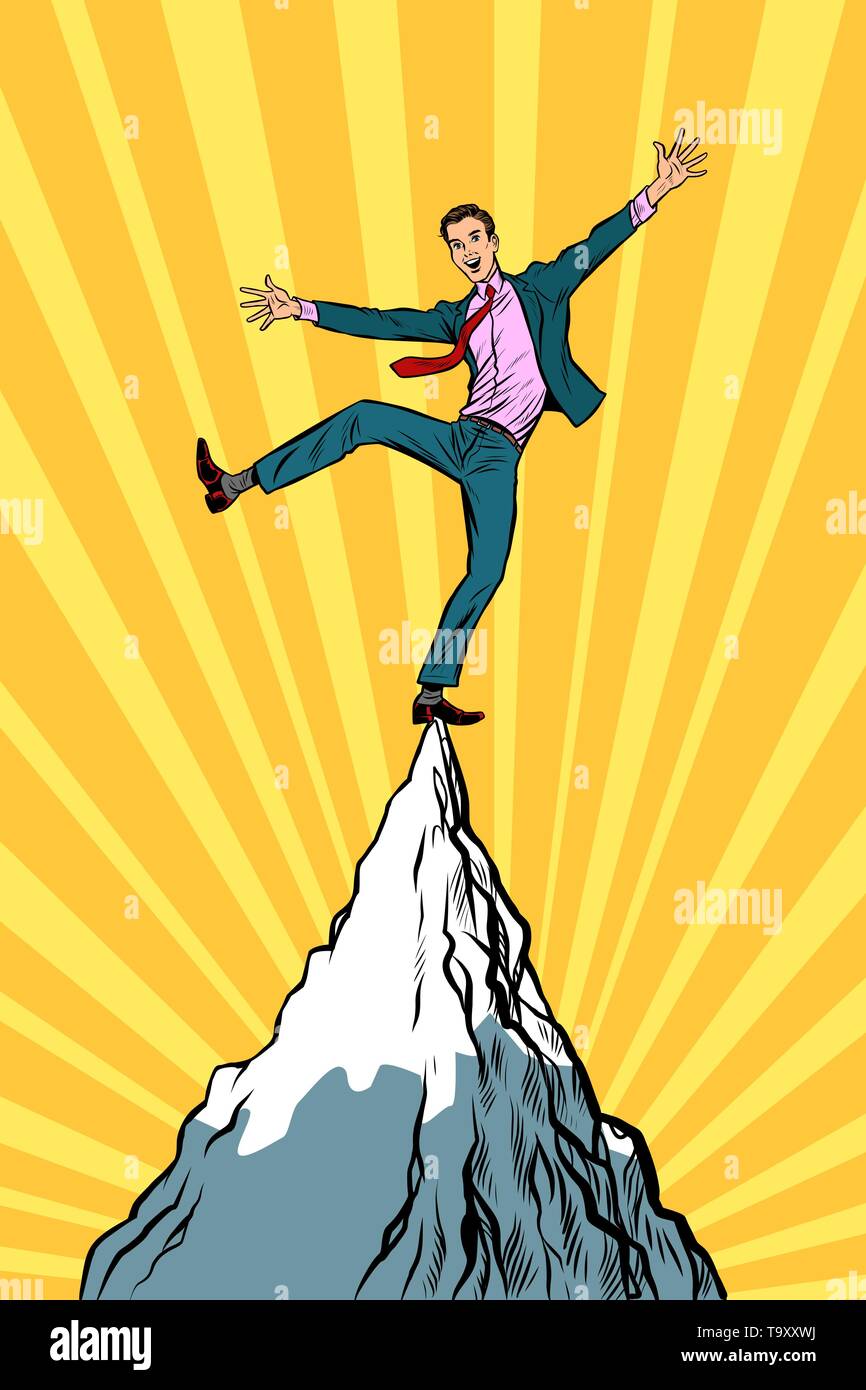 businessman at the top of the mountain. Pop art retro vector illustration  vintage kitsch Stock Vector Image & Art - Alamy