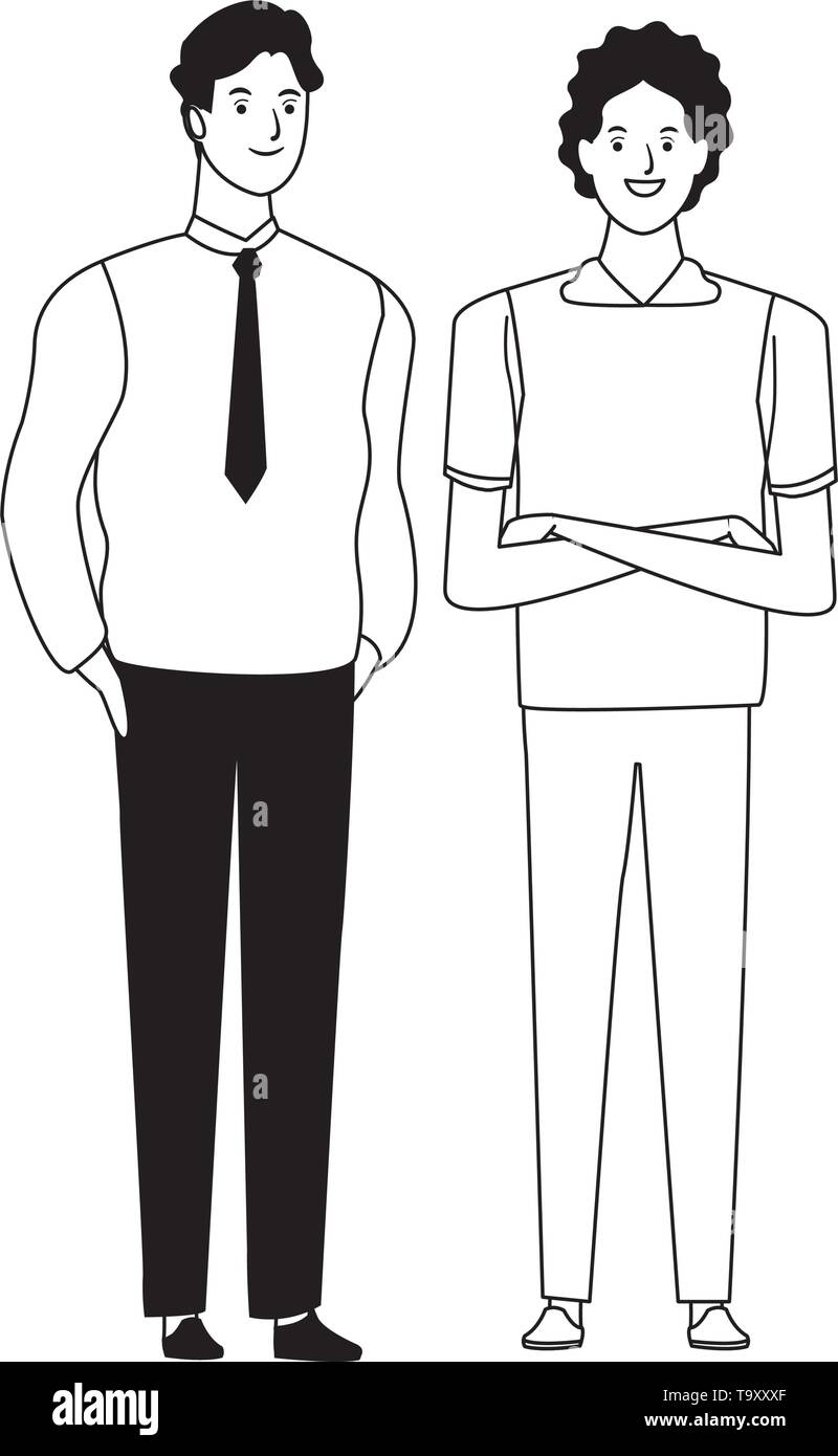 men avatar cartoon character in black and white Stock Vector Image ...