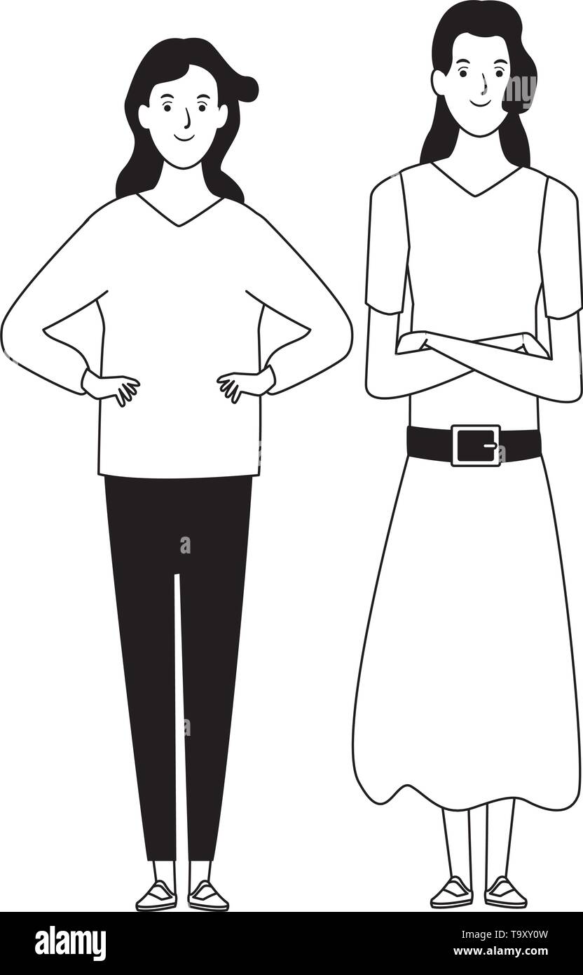 women avatar cartoon character in black and white Stock Vector Image ...