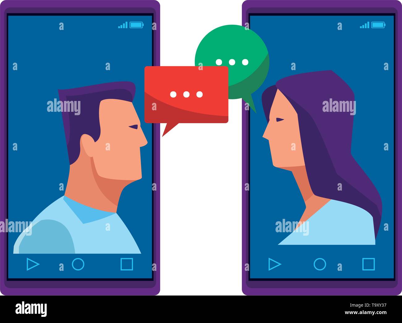 cellphones showing a couple Stock Vector