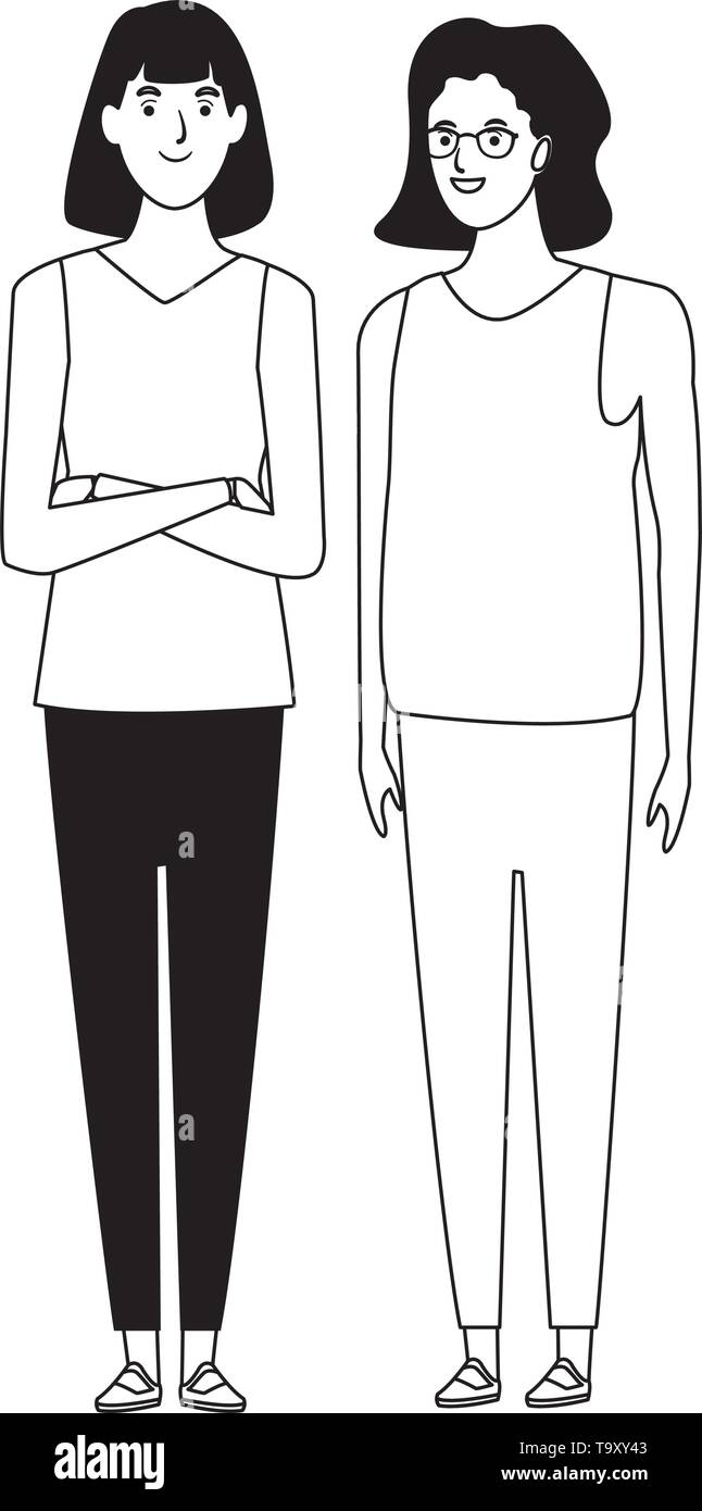 women avatar cartoon character in black and white Stock Vector Image ...