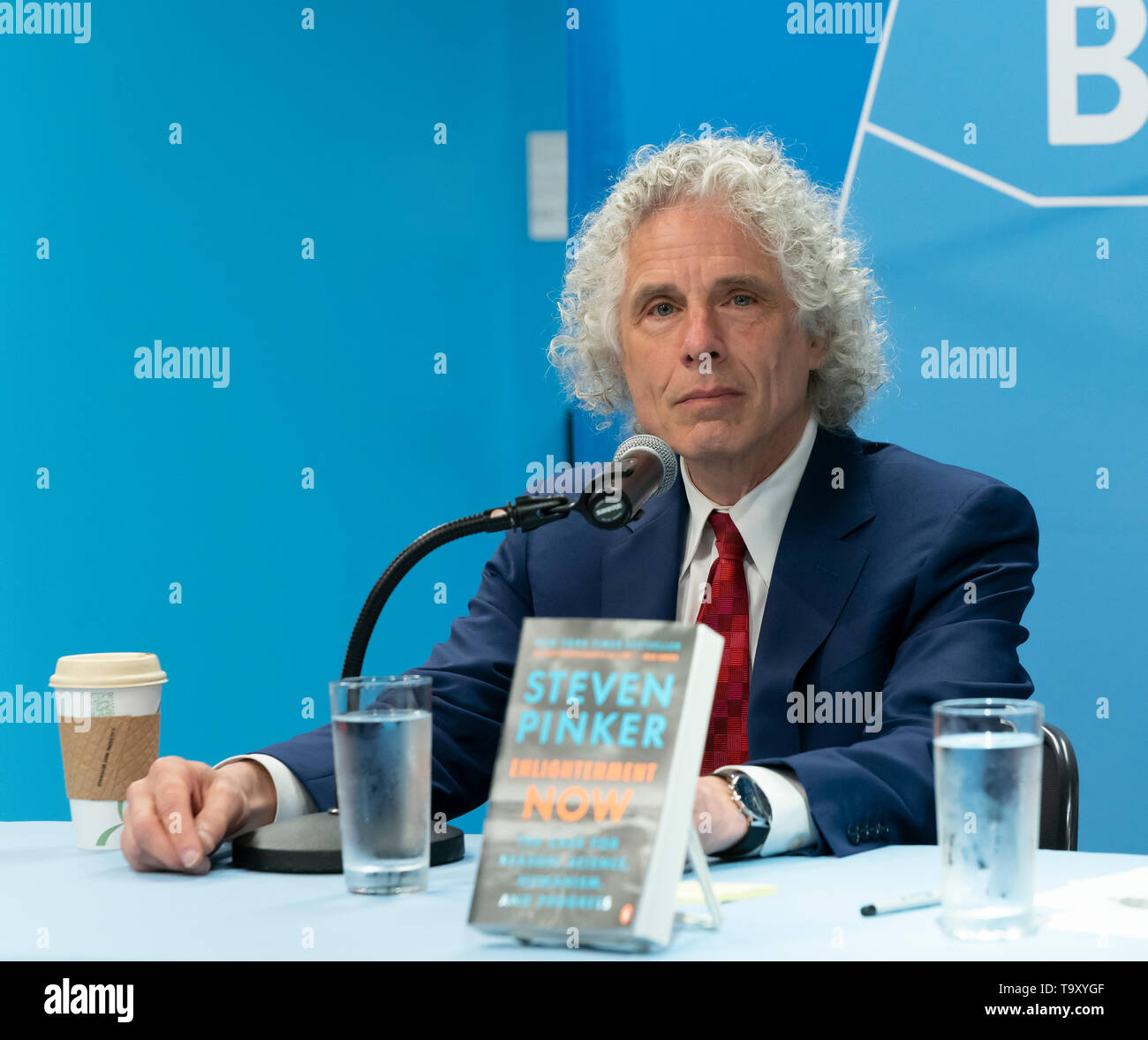 New York, NY - May 20, 2019: Author of Enlightenment Now Steven Pinker speaks at UN bookshop at United Nations Headquarters Stock Photo