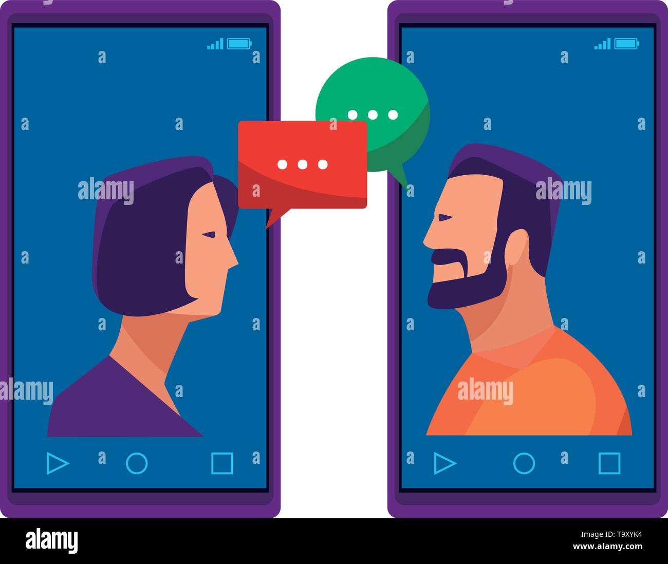 cellphones showing a couple Stock Vector